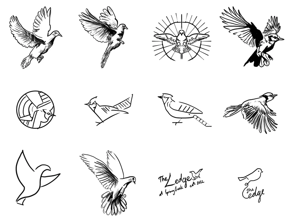 Early logo concept sketches for The Ledge