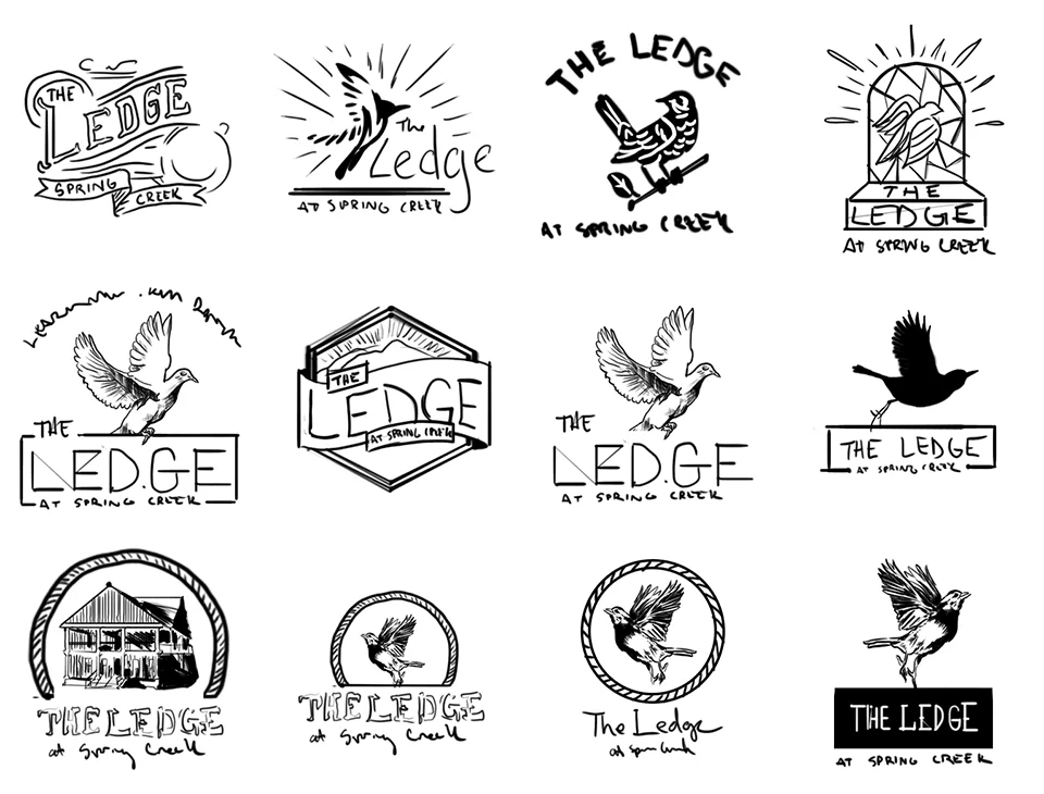Additional logo concept sketches for The Ledge