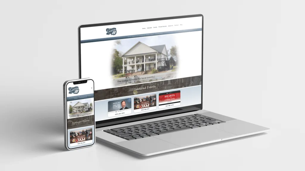 The Ledge community center website shown on a laptop and phone